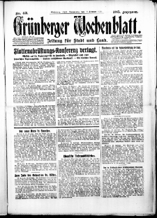 Gr&uuml;nberger Wochenblatt: Zeitung f&uuml;r Stadt und Land, No.43. ( 20. Februar 1930 )
