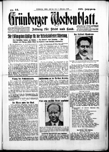 Gr&uuml;nberger Wochenblatt: Zeitung f&uuml;r Stadt und Land, No.44. ( 21. Februar 1930 )