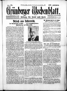 Gr&uuml;nberger Wochenblatt: Zeitung f&uuml;r Stadt und Land, No.45. ( 22./ 23. Februar 1930 )