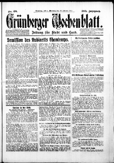 Gr&uuml;nberger Wochenblatt: Zeitung f&uuml;r Stadt und Land, No.48. ( 26. Februar 1930 )
