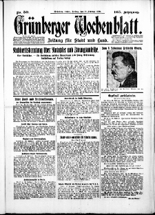 Gr&uuml;nberger Wochenblatt: Zeitung f&uuml;r Stadt und Land, No.50. ( 28. Februar 1930 )