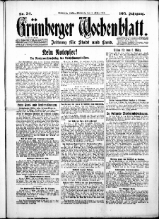 Gr&uuml;nberger Wochenblatt: Zeitung f&uuml;r Stadt und Land, No.54. ( 5. M&auml;rz 1930 )