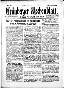 Gr&uuml;nberger Wochenblatt: Zeitung f&uuml;r Stadt und Land, No.59. ( 11. M&auml;rz 1930 )