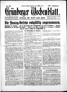 Gr&uuml;nberger Wochenblatt: Zeitung f&uuml;r Stadt und Land, No.61. ( 13. M&auml;rz 1930 )