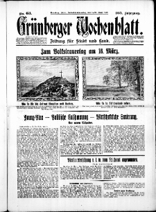 Gr&uuml;nberger Wochenblatt: Zeitung f&uuml;r Stadt und Land, No.63. ( 15./ 16. M&auml;rz 1930 )