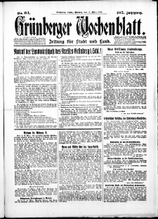 Gr&uuml;nberger Wochenblatt: Zeitung f&uuml;r Stadt und Land, No.64. ( 17. M&auml;rz 1930 )