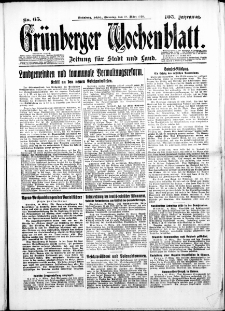 Gr&uuml;nberger Wochenblatt: Zeitung f&uuml;r Stadt und Land, No.65. ( 18. M&auml;rz 1930 )