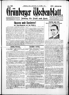 Gr&uuml;nberger Wochenblatt: Zeitung f&uuml;r Stadt und Land, No.67. ( 20. M&auml;rz 1930 )