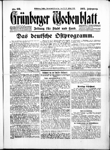 Gr&uuml;nberger Wochenblatt: Zeitung f&uuml;r Stadt und Land, No.69. ( 22./ 23. M&auml;rz 1930 )