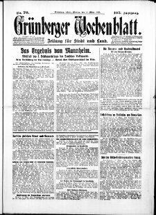 Gr&uuml;nberger Wochenblatt: Zeitung f&uuml;r Stadt und Land, No. 70. ( 24. M&auml;rz 1930 )