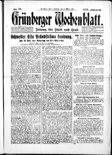 Gr&uuml;nberger Wochenblatt: Zeitung f&uuml;r Stadt und Land, No.71. ( 25. M&auml;rz 1930 )