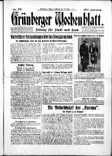 Gr&uuml;nberger Wochenblatt: Zeitung f&uuml;r Stadt und Land, No. 72. ( 26. M&auml;rz 1930 )