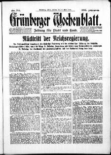 Gr&uuml;nberger Wochenblatt: Zeitung f&uuml;r Stadt und Land, No. 74. ( 28. M&auml;rz 1930 )