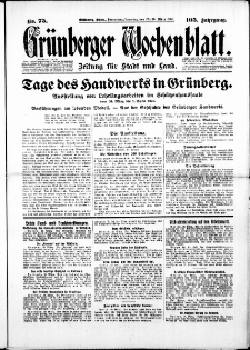 Gr&uuml;nberger Wochenblatt: Zeitung f&uuml;r Stadt und Land, No. 75. ( 29./ 30. M&auml;rz 1930 )