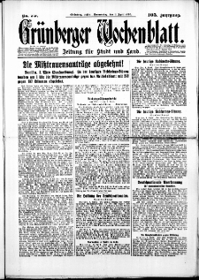 Gr&uuml;nberger Wochenblatt: Zeitung f&uuml;r Stadt und Land, No.79. ( 3. April 1930 )