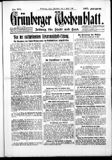 Gr&uuml;nberger Wochenblatt: Zeitung f&uuml;r Stadt und Land, No. 84. ( 9. April 1930 )