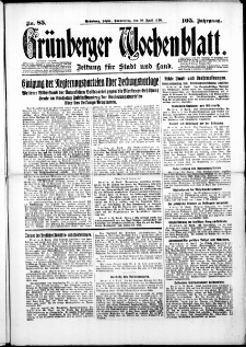 Gr&uuml;nberger Wochenblatt: Zeitung f&uuml;r Stadt und Land, No. 85. ( 10. April 1930 )