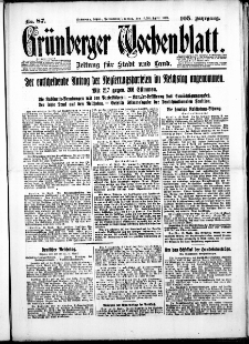 Gr&uuml;nberger Wochenblatt: Zeitung f&uuml;r Stadt und Land, No. 87. ( 12./ 13. April 1930 )