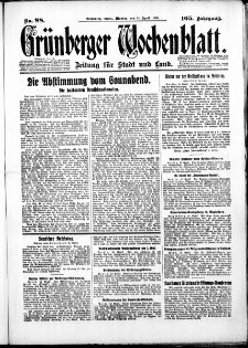 Gr&uuml;nberger Wochenblatt: Zeitung f&uuml;r Stadt und Land, No. 88. ( 14. April 1930 )