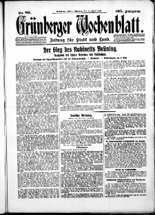 Gr&uuml;nberger Wochenblatt: Zeitung f&uuml;r Stadt und Land, No. 89. ( 15. April 1930 )