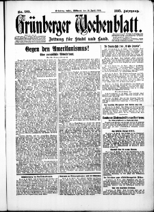 Gr&uuml;nberger Wochenblatt: Zeitung f&uuml;r Stadt und Land, No. 90. ( 16. April 1930 )