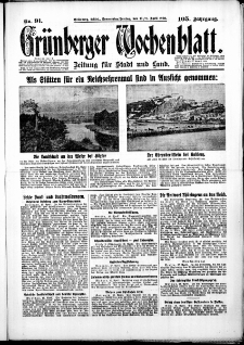 Gr&uuml;nberger Wochenblatt: Zeitung f&uuml;r Stadt und Land, No. 91. ( 17./ 18. April 1930 )