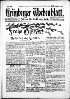Gr&uuml;nberger Wochenblatt: Zeitung f&uuml;r Stadt und Land, No. 92. ( 19./ 20. April 1930 )