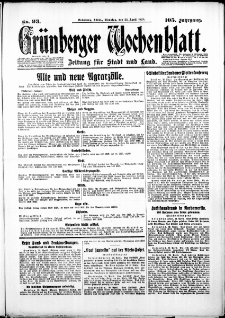 Gr&uuml;nberger Wochenblatt: Zeitung f&uuml;r Stadt und Land, No. 93. ( 22. April 1930 )