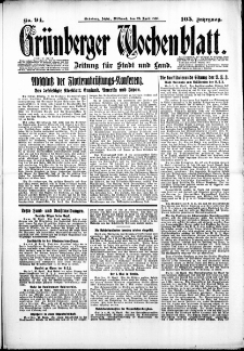 Gr&uuml;nberger Wochenblatt: Zeitung f&uuml;r Stadt und Land, No. 94. ( 23. April 1930 )