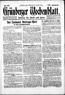 Gr&uuml;nberger Wochenblatt: Zeitung f&uuml;r Stadt und Land, No. 95. ( 24. April 1930 )