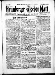 Gr&uuml;nberger Wochenblatt: Zeitung f&uuml;r Stadt und Land, No. 97. ( 26./ 27. April 1930 )