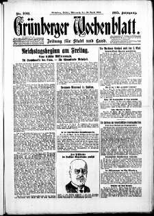 Gr&uuml;nberger Wochenblatt: Zeitung f&uuml;r Stadt und Land, No. 100. ( 30. April 1930 )