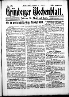 Gr&uuml;nberger Wochenblatt: Zeitung f&uuml;r Stadt und Land, No. 101. ( 1. Mai 1930 )