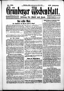 Gr&uuml;nberger Wochenblatt: Zeitung f&uuml;r Stadt und Land, No. 102. ( 2. Mai 1930 )