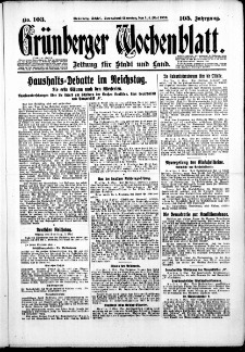 Gr&uuml;nberger Wochenblatt: Zeitung f&uuml;r Stadt und Land, No. 103. ( 3./4. Mai 1930 )