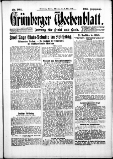 Gr&uuml;nberger Wochenblatt: Zeitung f&uuml;r Stadt und Land, No. 104. ( 5. Mai 1930 )