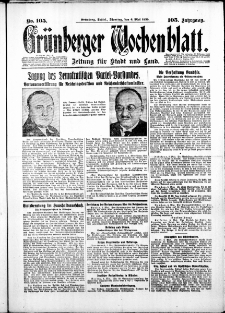 Gr&uuml;nberger Wochenblatt: Zeitung f&uuml;r Stadt und Land, No. 105. ( 6. Mai 1930 )