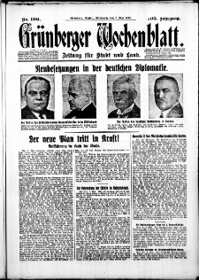 Gr&uuml;nberger Wochenblatt: Zeitung f&uuml;r Stadt und Land, No. 106. ( 7. Mai 1930 )