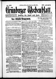 Gr&uuml;nberger Wochenblatt: Zeitung f&uuml;r Stadt und Land, No. 107. ( 8. Mai 1930 )