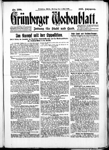 Gr&uuml;nberger Wochenblatt: Zeitung f&uuml;r Stadt und Land, No. 108. ( 9. Mai 1930 )