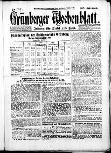 Gr&uuml;nberger Wochenblatt: Zeitung f&uuml;r Stadt und Land, No. 109. ( 10. / 11. Mai 1930 )