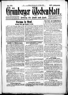 Gr&uuml;nberger Wochenblatt: Zeitung f&uuml;r Stadt und Land, No. 111. ( 13. Mai 1930 )