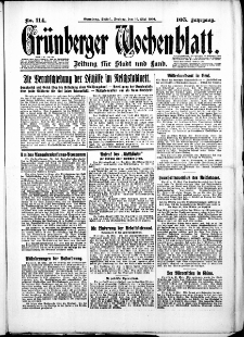 Gr&uuml;nberger Wochenblatt: Zeitung f&uuml;r Stadt und Land, No. 114. ( 16. Mai 1930 )