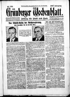 Gr&uuml;nberger Wochenblatt: Zeitung f&uuml;r Stadt und Land, No. 115. ( 17./ 18. Mai 1930 )