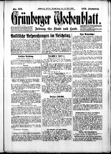 Gr&uuml;nberger Wochenblatt: Zeitung f&uuml;r Stadt und Land, No. 119. ( 22. Mai 1930 )