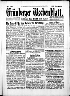 Gr&uuml;nberger Wochenblatt: Zeitung f&uuml;r Stadt und Land, No. 121. ( 24./ 25. Mai 1930 )