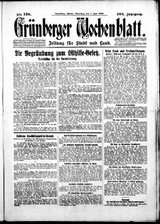 Gr&uuml;nberger Wochenblatt: Zeitung f&uuml;r Stadt und Land, No. 128. ( 3. Juni 1930 )