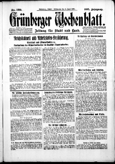 Gr&uuml;nberger Wochenblatt: Zeitung f&uuml;r Stadt und Land, No. 129. ( 4. Juni 1930 )