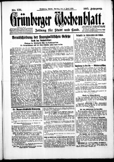 Gr&uuml;nberger Wochenblatt: Zeitung f&uuml;r Stadt und Land, No. 131. ( 6. Juni 1930 )