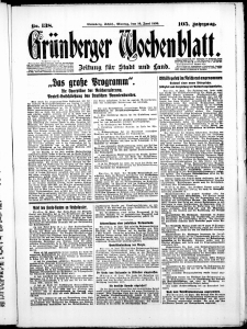 Gr&uuml;nberger Wochenblatt: Zeitung f&uuml;r Stadt und Land, No. 138. ( 16. Juni 1930 )